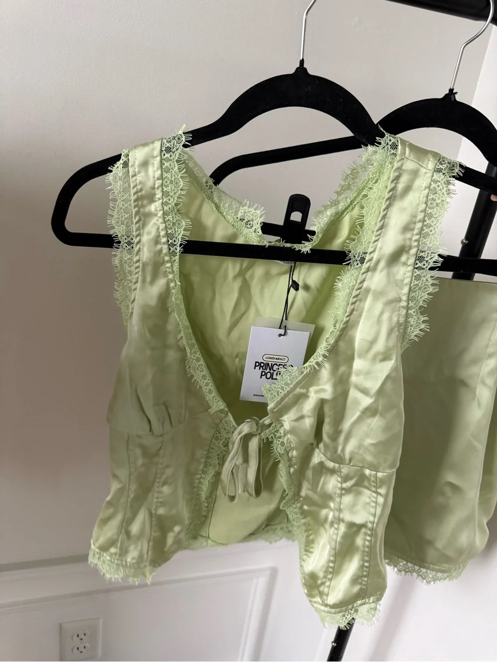 Princess Polly Light Green Satin Lace Trim Set - Picture 2 of 5